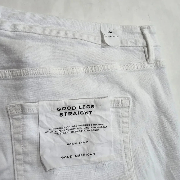 NWT Good American Women's Good Legs Straight Jeans Raw Hem White Size 24 Plus - Picture 4 of 8